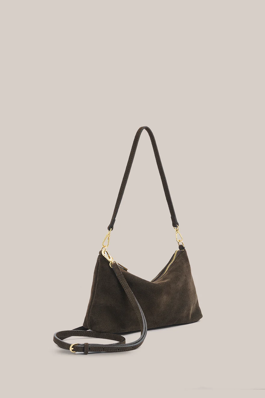 Ashley Dark Chocolate Suede Crossbody Bag - Image 4