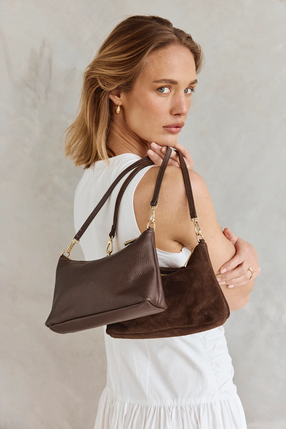 Ashley Dark Chocolate Suede Crossbody Bag - Image 6