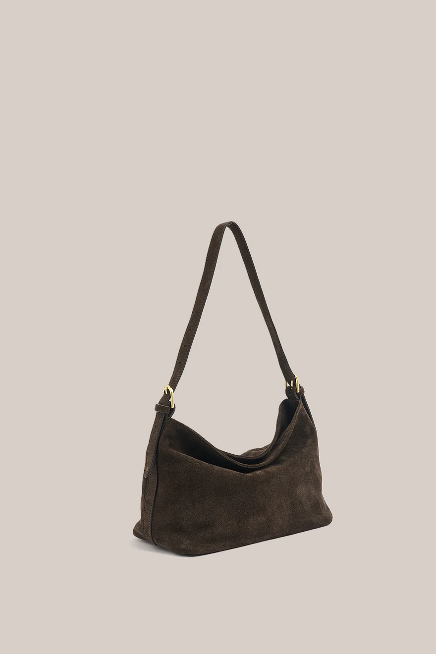 Eden Dark Chocolate Suede Shoulder Bag - Image 4