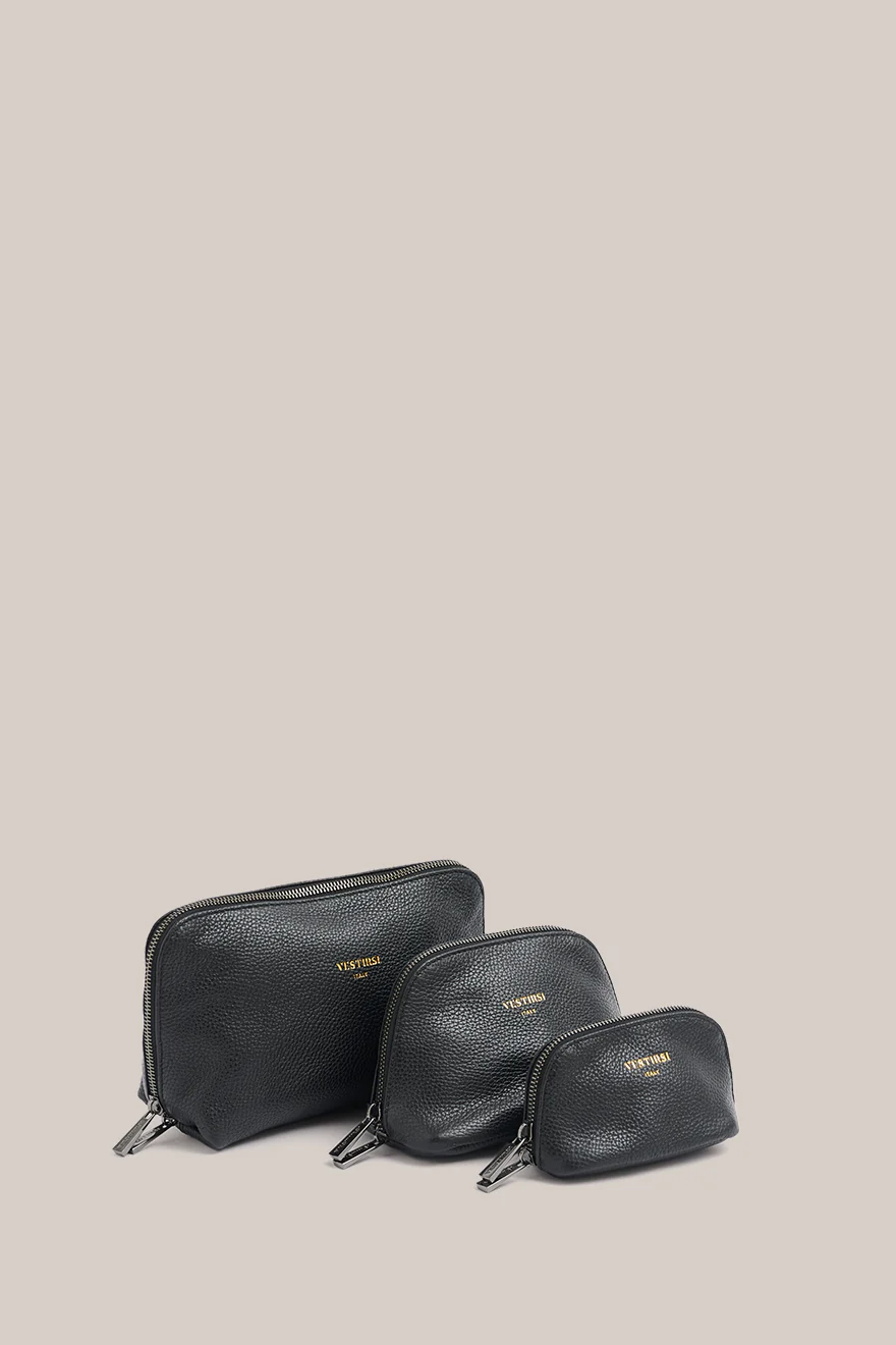 Leather Black Cosmetic Pouch Trio - Image 3