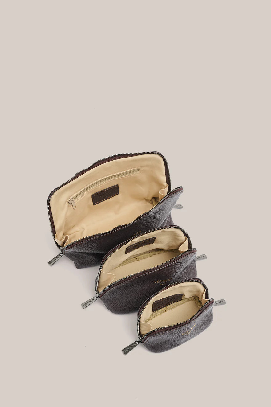 Leather Dark Chocolate Cosmetic Pouch Trio - Image 4