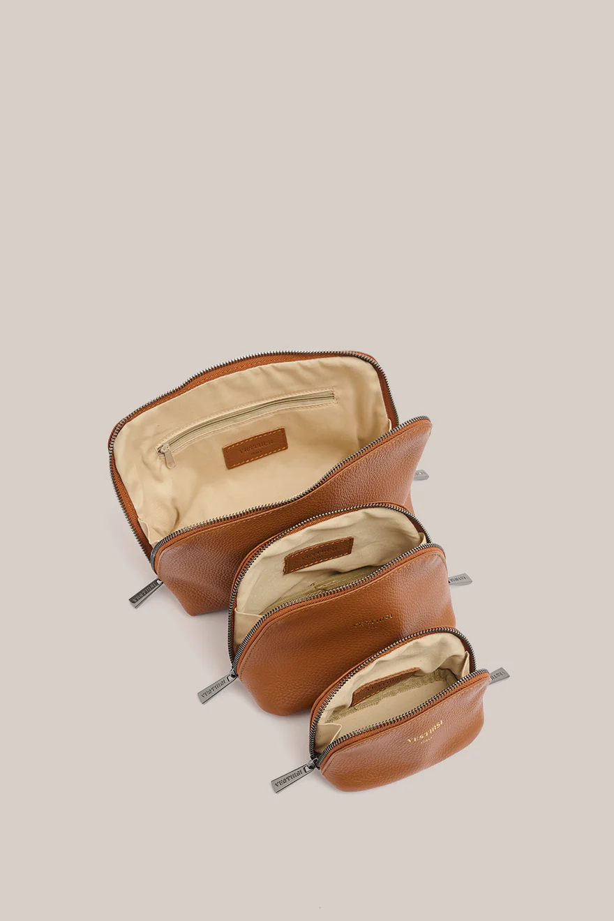 Leather Tan Cosmetic Pouch Trio - Image 4