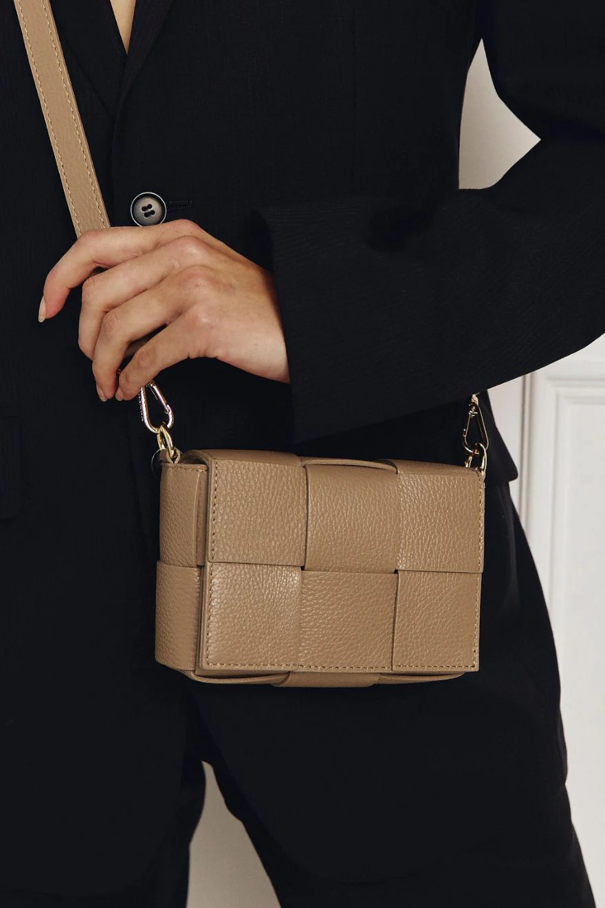 Margot Mini Mushroom Leather Woven Bag - Image 5