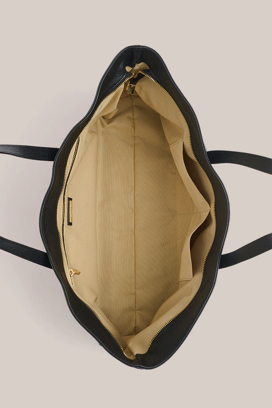 Mia Black Leather East West Slouchy Tote - Image 5