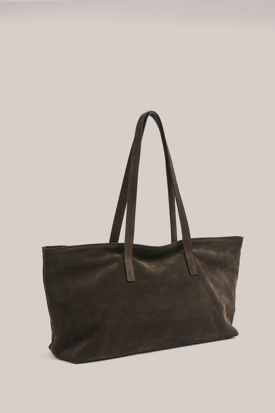 Mia Dark Chocolate Suede East West Slouchy Tote - Image 5