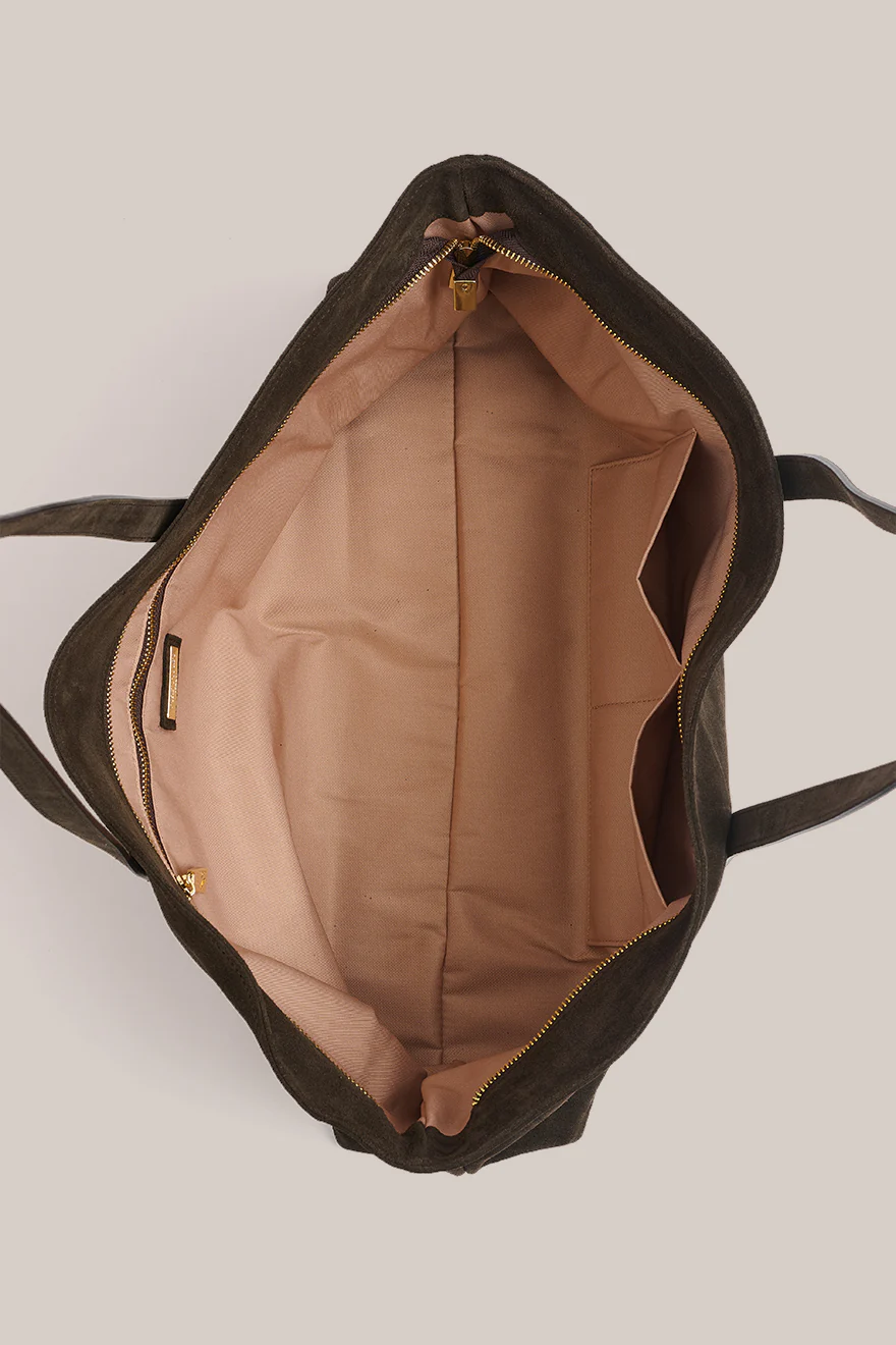 Mia Dark Chocolate Suede East West Slouchy Tote - Image 6