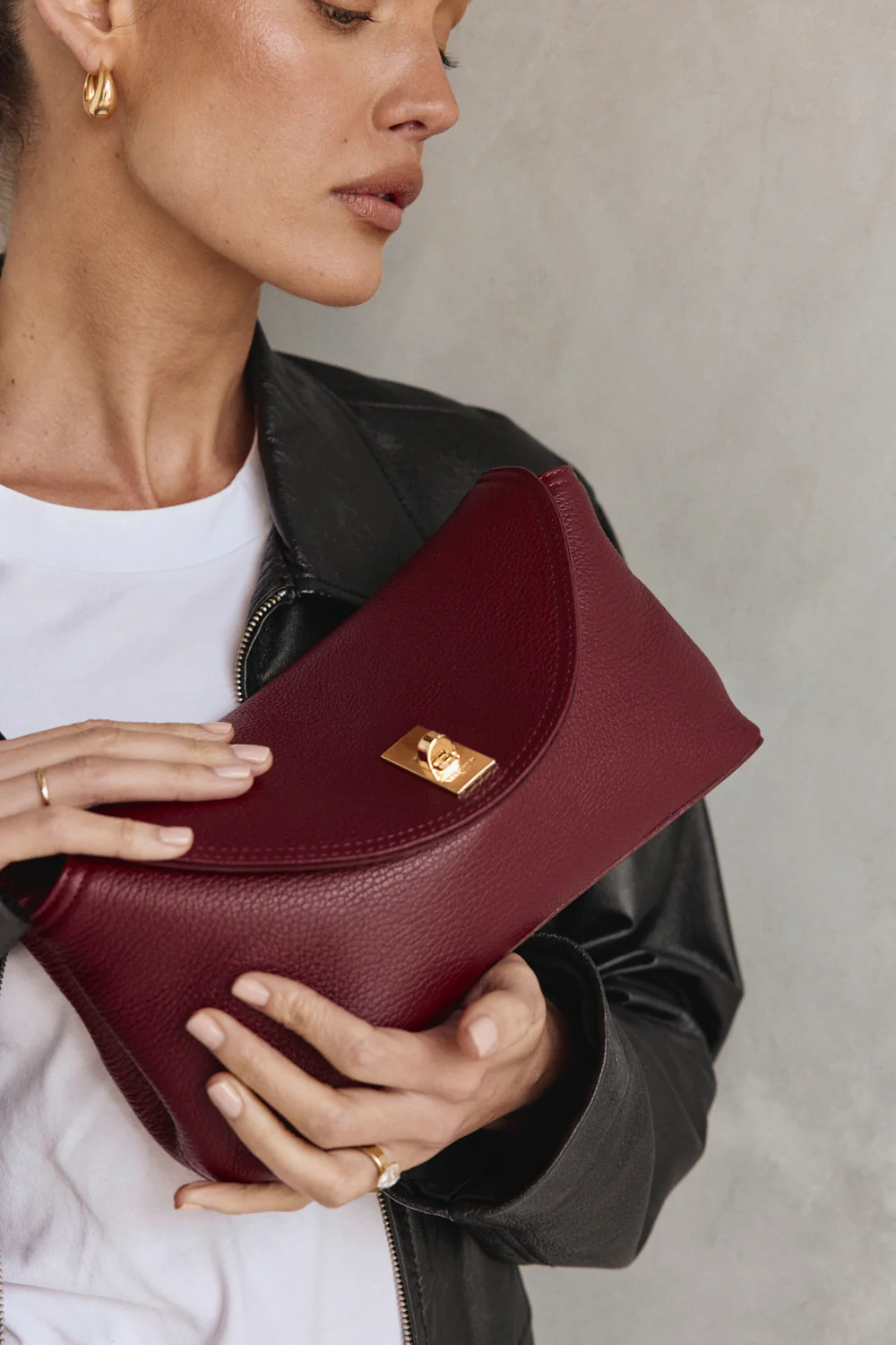 Sloane Bordeaux Leather Crossbody Clutch - Image 3
