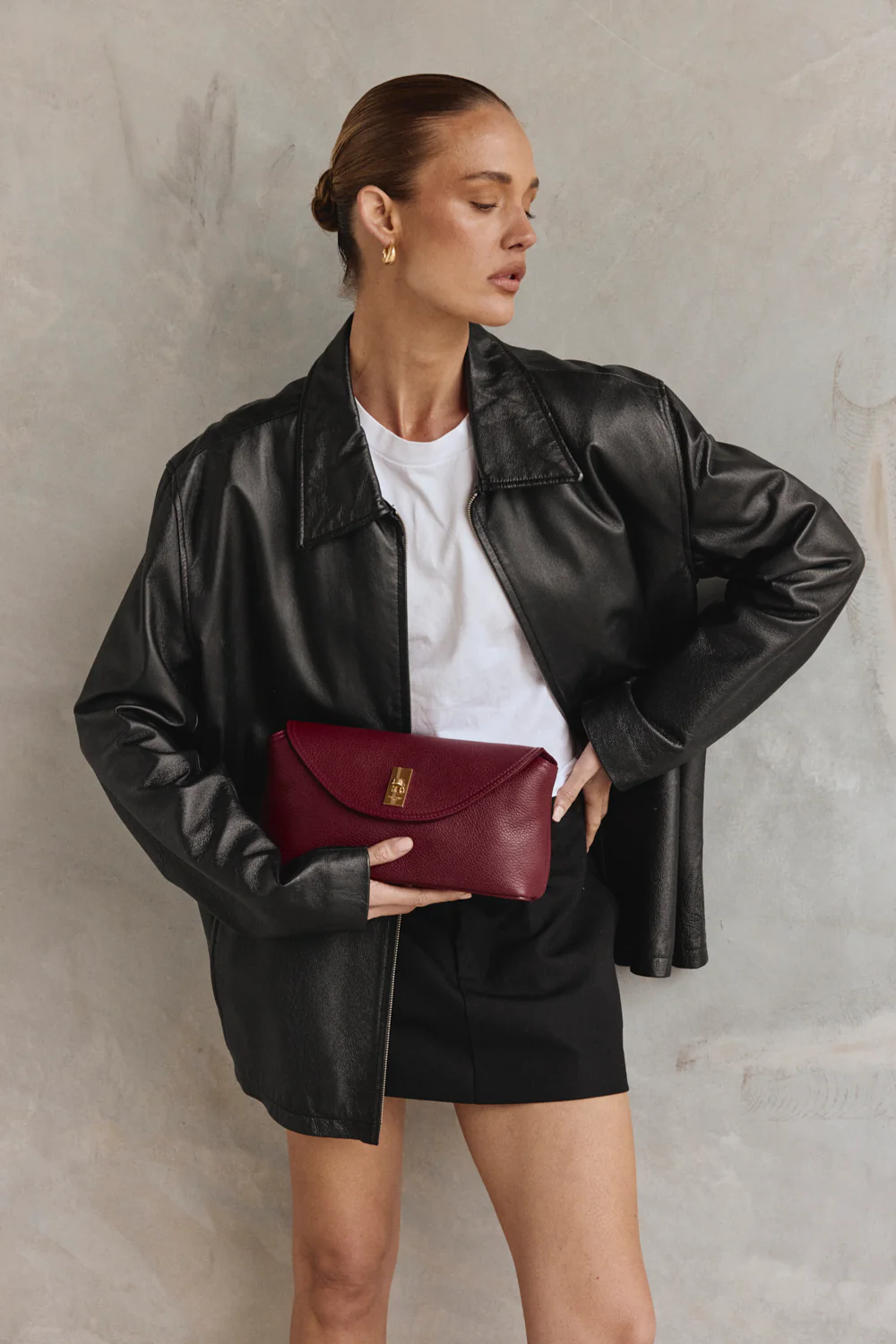 Sloane Bordeaux Leather Crossbody Clutch - Image 6